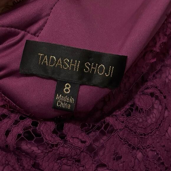 Tadashi Shoji Burgundy Purple Lace Cocktail One Shoulder Mini Dress Size 8 - Picture 2 of 5